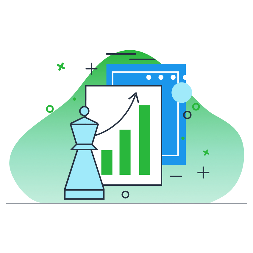 Blog header of a digital image of a chess piece and graph