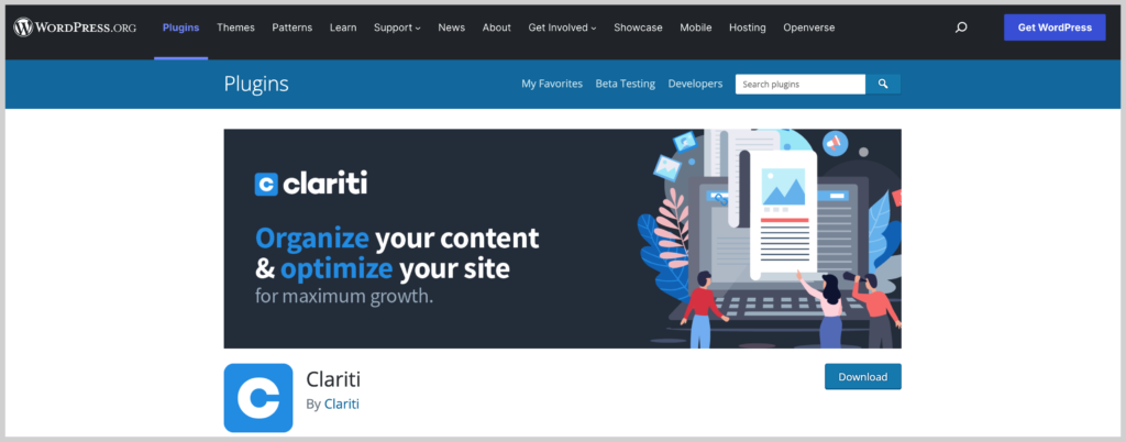 Screenshot of the Clariti plugin on the WordPress site
