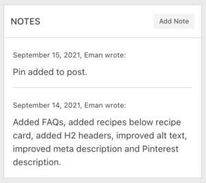 Screenshot of Notes in sidebar