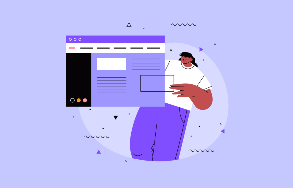 Person working on a webpage with a purple background