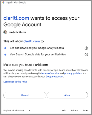 Authenticating a user's Google account