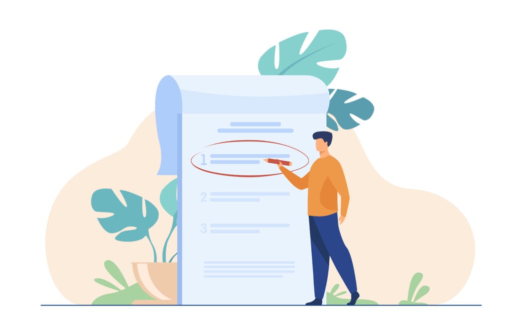 A man circling step one on a checklist