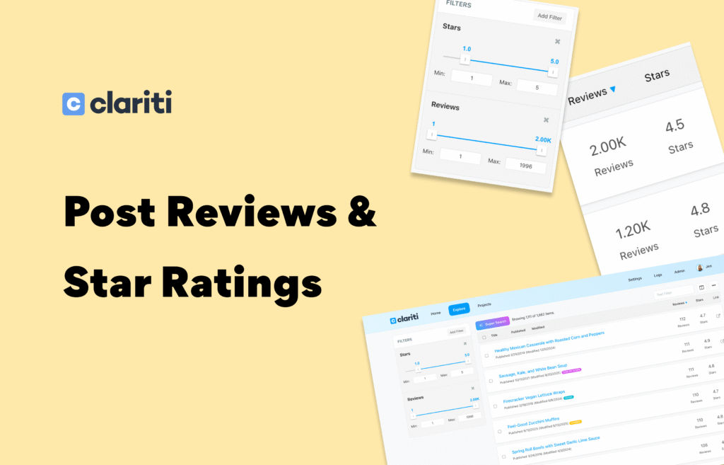 Clariti's post reviews and star ratings feature